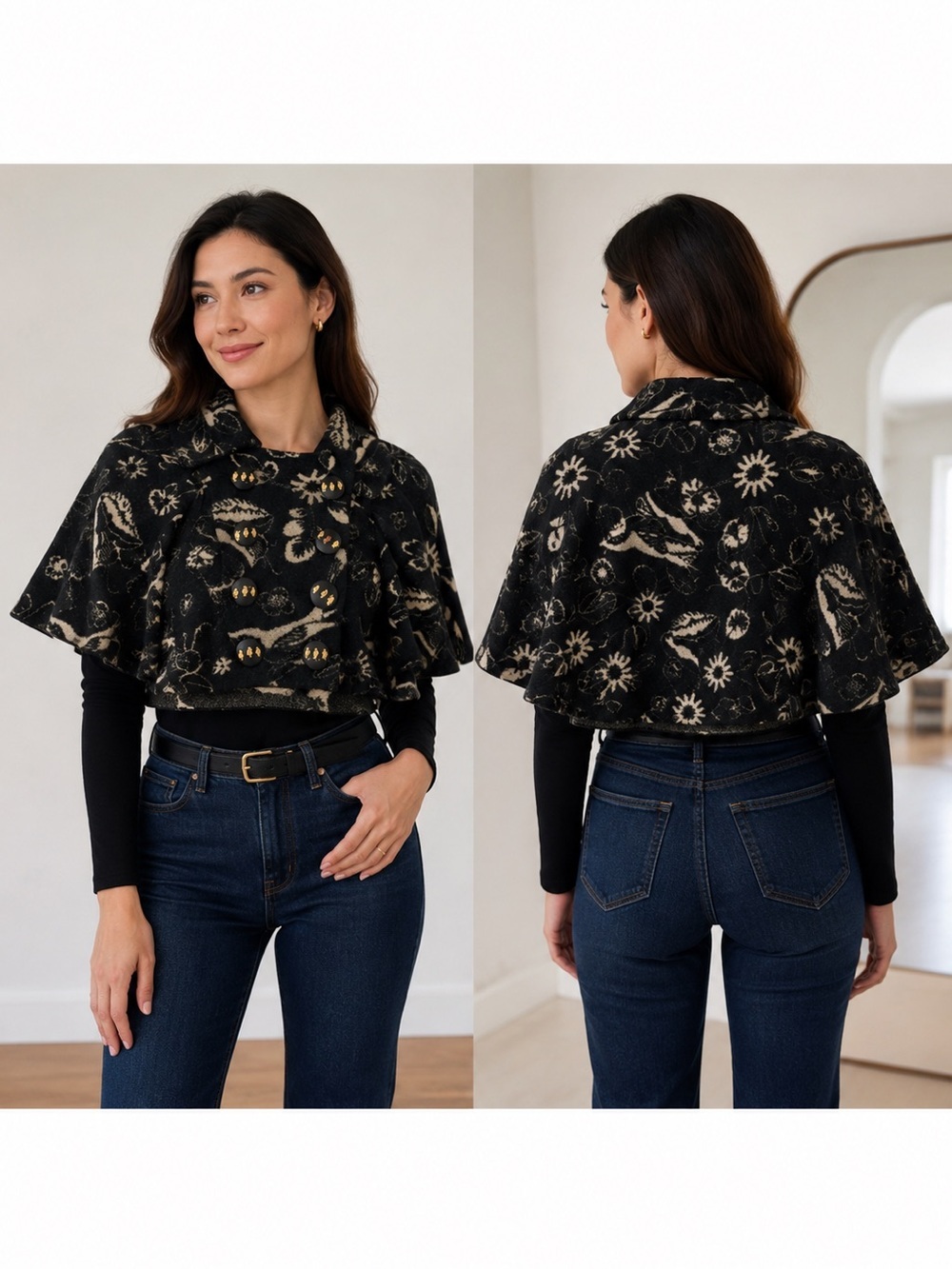 Anthropologie Leifsdottir Midnight Passerine Capelet Sweater Bird Motif Size S